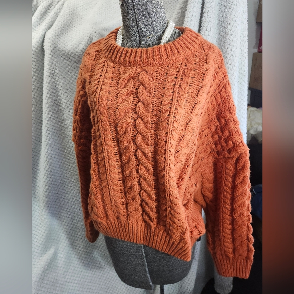 Debut Cable Knit Sweater - Warm Orange